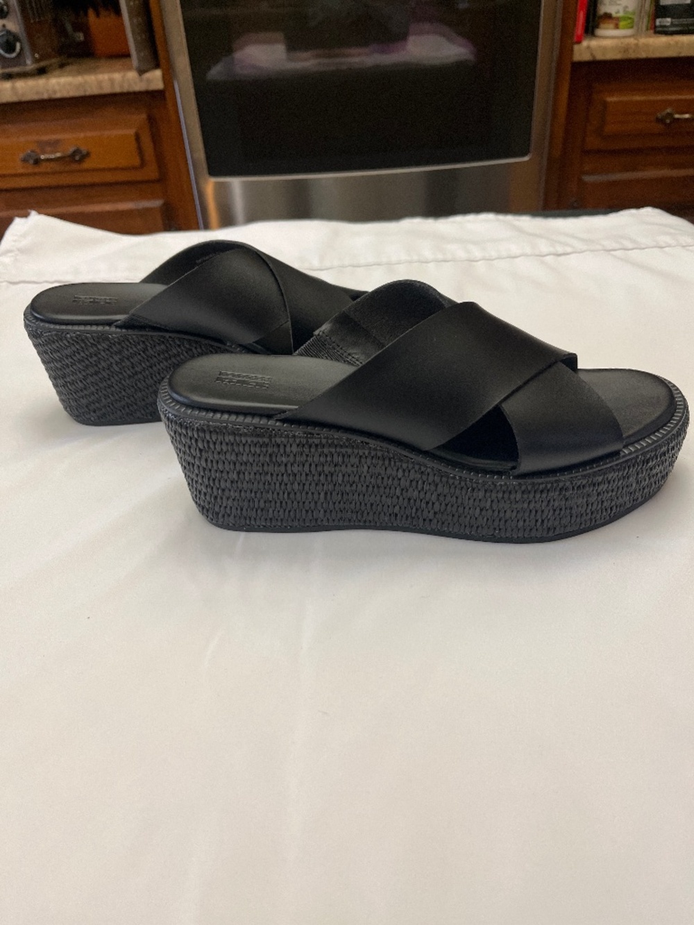 New, Without Tags, Black Frankie Wedge Platform Sandals.